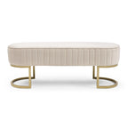 Banc de rangement ottoman moderne en velours ovale, rembourré, avec pieds en métal doré, 48 po