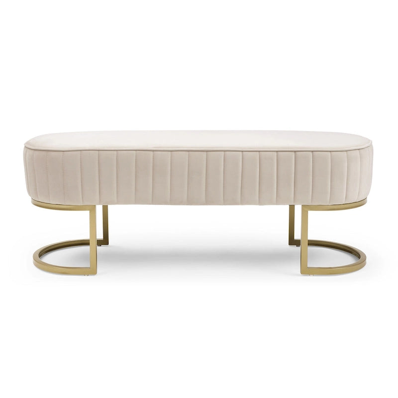 Banc de rangement ottoman moderne en velours ovale, rembourré, avec pieds en métal doré, 48 po