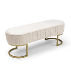 Banc de rangement ottoman moderne en velours ovale, rembourré, avec pieds en métal doré, 48 po