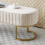 Banc de rangement ottoman moderne en velours ovale, rembourré, avec pieds en métal doré, 48 po