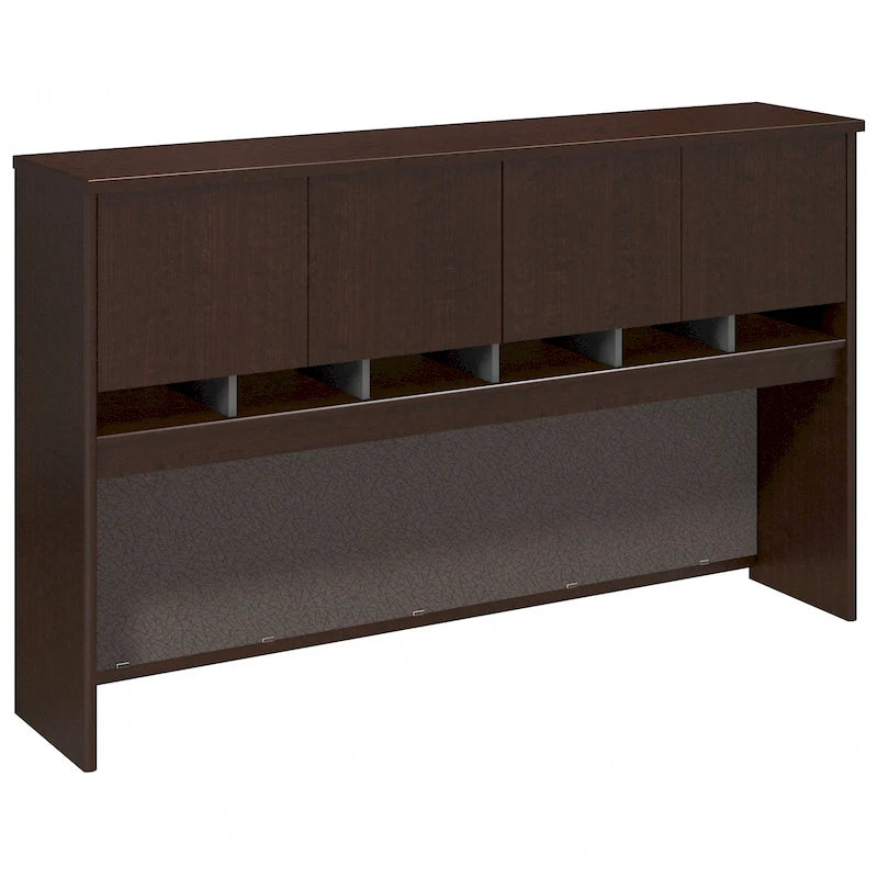 Armoire de bureau 72W à 4 portes avec étagères ouvertes et passe-câbles, finition stratifiée