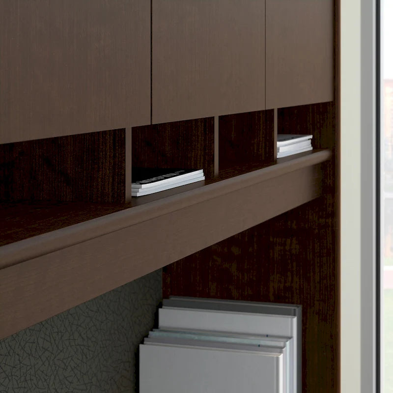 Armoire de bureau 72W à 4 portes avec étagères ouvertes et passe-câbles, finition stratifiée