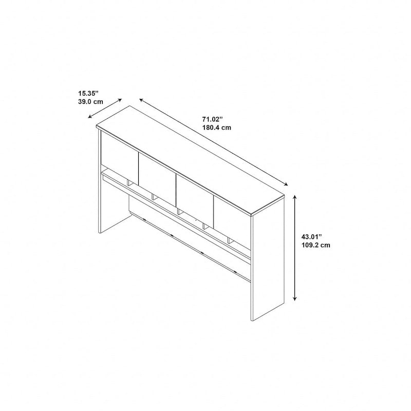 Armoire de bureau 72W à 4 portes avec étagères ouvertes et passe-câbles, finition stratifiée
