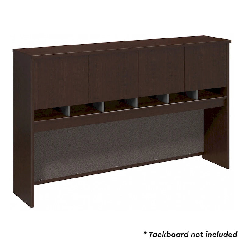 Armoire de bureau 72W à 4 portes avec étagères ouvertes et passe-câbles, finition stratifiée