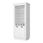 70" White Bar Cabinet with Wine Bottle Storage, Glass Holder, Open Shelves, 70H x 29.4W x 19D