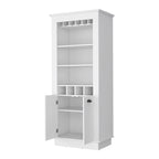 70" White Bar Cabinet with Wine Bottle Storage, Glass Holder, Open Shelves, 70H x 29.4W x 19D