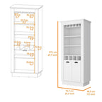 70" White Bar Cabinet with Wine Bottle Storage, Glass Holder, Open Shelves, 70H x 29.4W x 19D
