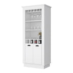 70" White Bar Cabinet with Wine Bottle Storage, Glass Holder, Open Shelves, 70H x 29.4W x 19D