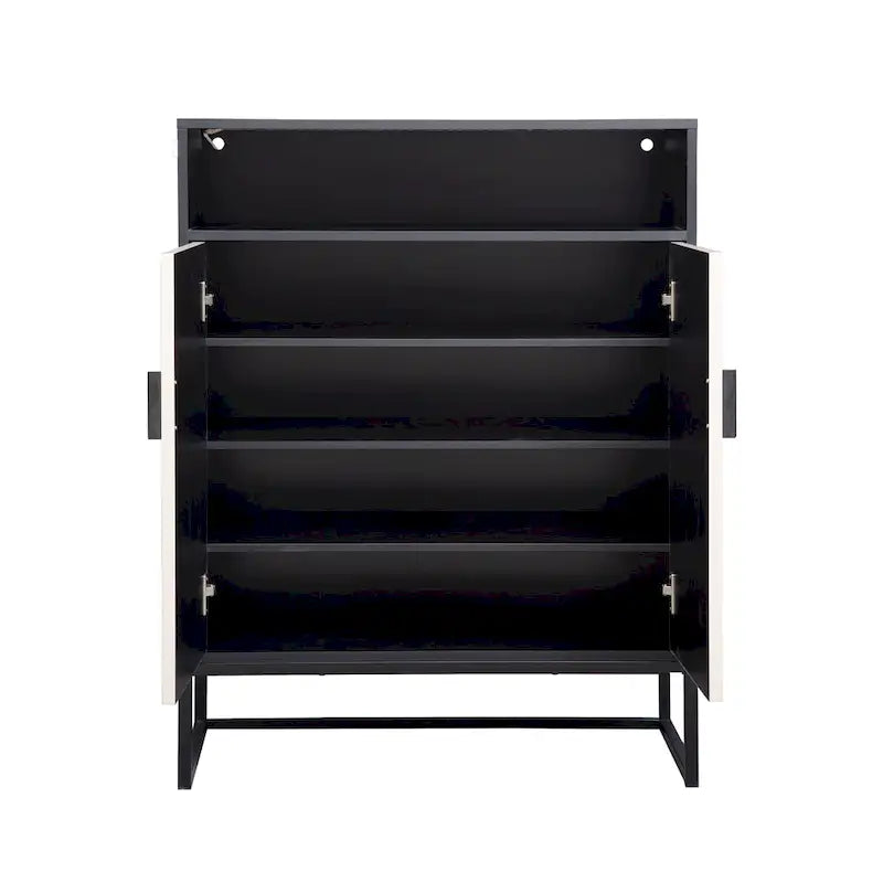 Meuble à Chaussures à 5 Niveaux, Meuble à Chaussures en Bois avec Portes, Organisateur de Chaussures Moderne avec Étagères Ouvertes