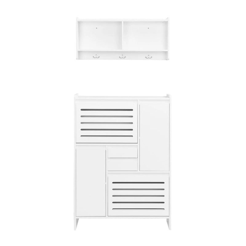 Meuble à chaussures multifonctionnel à bascule avec armoire murale, meuble de hall d'entrée peu encombrant avec 2 tiroirs basculants
