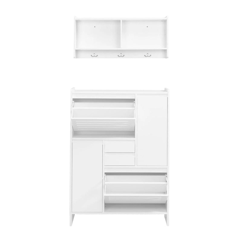 Meuble à chaussures multifonctionnel à bascule avec armoire murale, meuble de hall d'entrée peu encombrant avec 2 tiroirs basculants