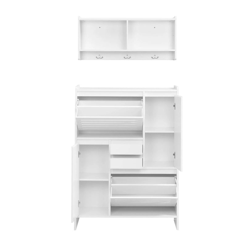 Meuble à chaussures multifonctionnel à bascule avec armoire murale, meuble de hall d'entrée peu encombrant avec 2 tiroirs basculants