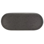 Banc ovale rembourré en cuir végétalien gris avec base en métal noir mat, 127 cm (50") L x 48,26 cm (19") H