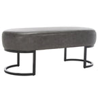 Banc ovale rembourré en cuir végétalien gris avec base en métal noir mat, 127 cm (50") L x 48,26 cm (19") H