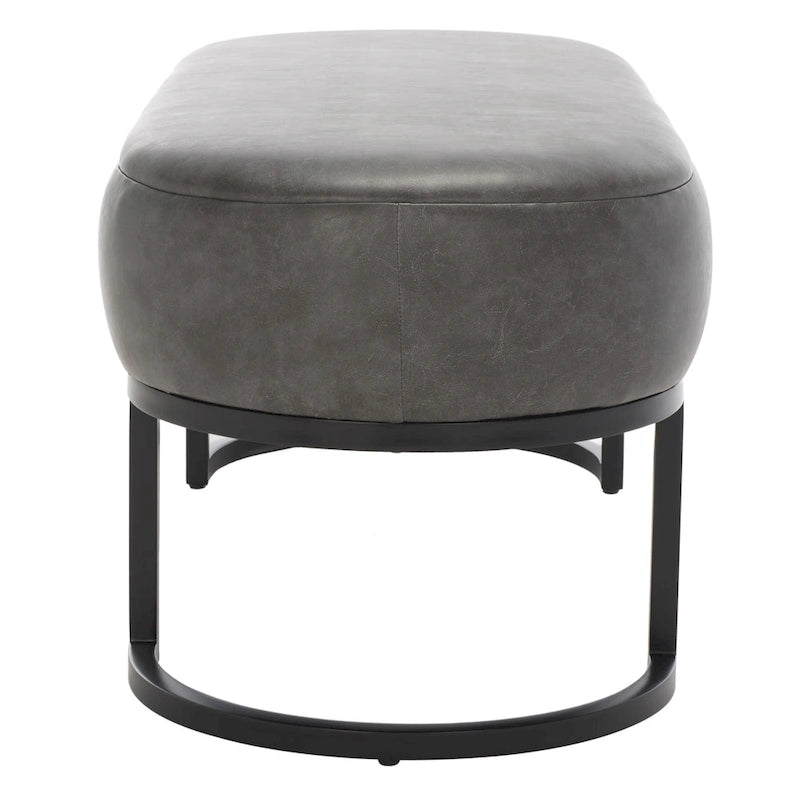 Banc ovale rembourré en cuir végétalien gris avec base en métal noir mat, 127 cm (50") L x 48,26 cm (19") H