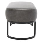 Banc ovale rembourré en cuir végétalien gris avec base en métal noir mat, 127 cm (50") L x 48,26 cm (19") H