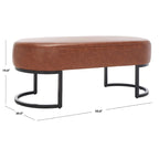 Banc ovale rembourré en cuir végétalien gris avec base en métal noir mat, 127 cm (50") L x 48,26 cm (19") H