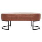 Banc ovale rembourré en cuir végétalien gris avec base en métal noir mat, 127 cm (50") L x 48,26 cm (19") H