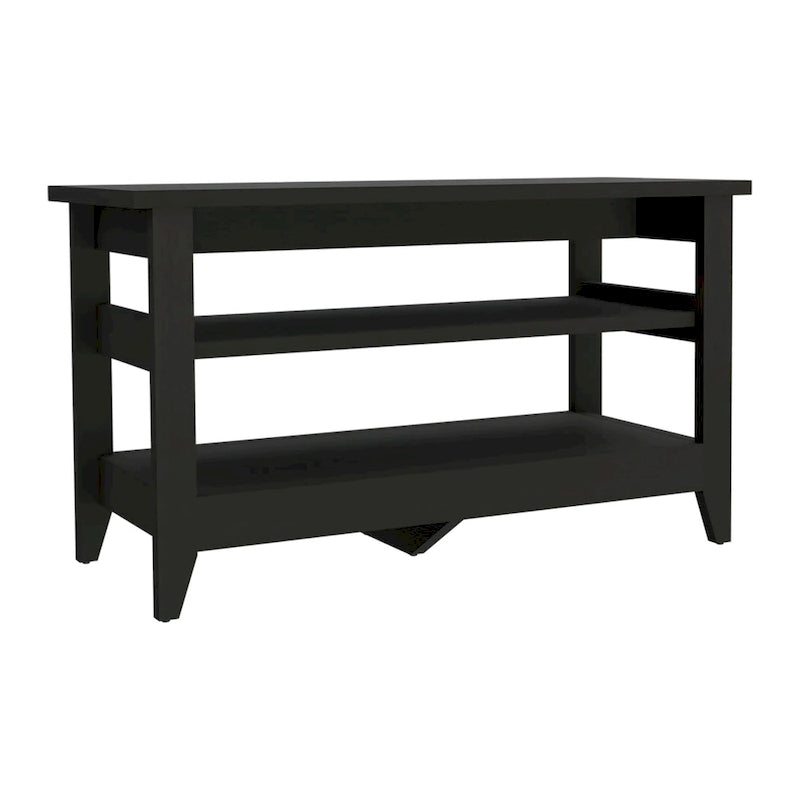Entryway Storage Bench with 2 Open Shelves & 4 Legs, 43.3"W, Black or Light Oak