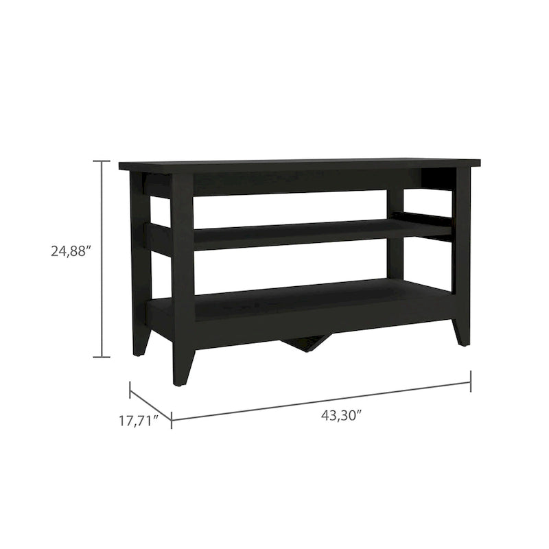 Entryway Storage Bench with 2 Open Shelves & 4 Legs, 43.3"W, Black or Light Oak