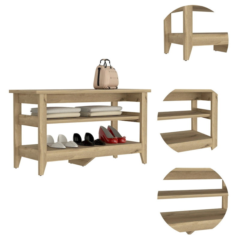 Banc de rangement d'entrée avec 2 étagères ouvertes et 4 pieds, 110 cm (L), noir ou chêne clair