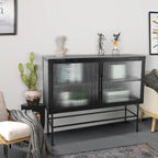Double Tampered Glass Door Storage Cabinet with Adjustable Shelf