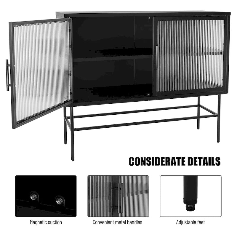 Double Tampered Glass Door Storage Cabinet with Adjustable Shelf