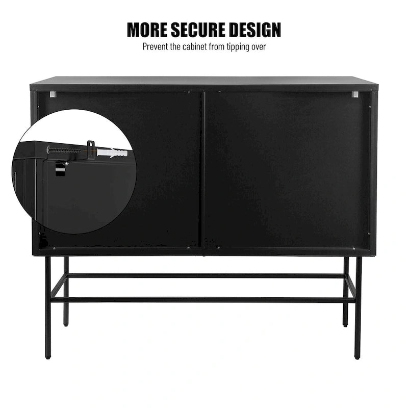 Double Tampered Glass Door Storage Cabinet with Adjustable Shelf