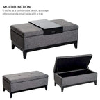Banc de rangement ottoman capitonné en lin de 42 po avec plateau amovible, gris, capacité de 265 lb