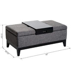 Banc de rangement ottoman capitonné en lin de 42 po avec plateau amovible, gris, capacité de 265 lb