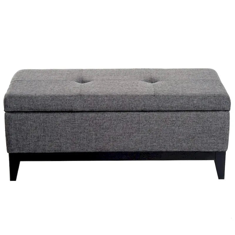 Banc de rangement ottoman capitonné en lin de 42 po avec plateau amovible, gris, capacité de 265 lb