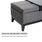 Banc de rangement ottoman capitonné en lin de 42 po avec plateau amovible, gris, capacité de 265 lb