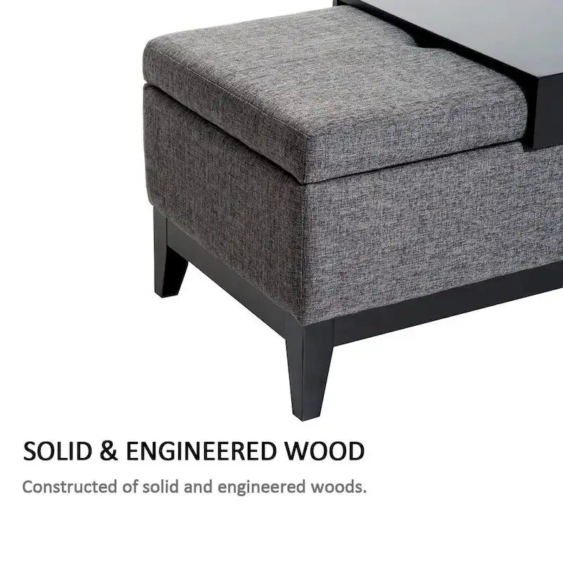 Banc de rangement ottoman capitonné en lin de 42 po avec plateau amovible, gris, capacité de 265 lb