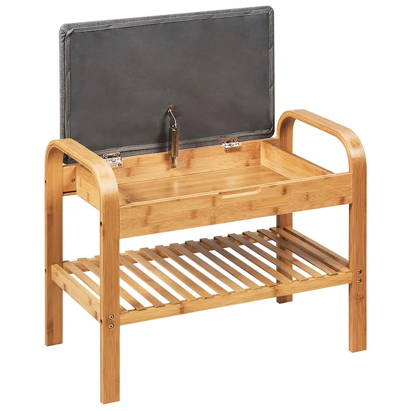 Banc de rangement en bambou, organiseur de chaussures avec siège rembourré, étagère à chaussures