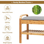 Banc de rangement en bambou, organiseur de chaussures avec siège rembourré, étagère à chaussures