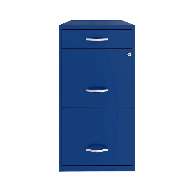 Meuble de classement métallique à 3 tiroirs, format lettre, serrure à came, bleu classique, profondeur 18 po, livré assemblé