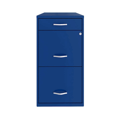 3-Drawer Metal File Cabinet, Letter Size, Cam Lock, Classic Blue, 18" Deep, Ships Assembled