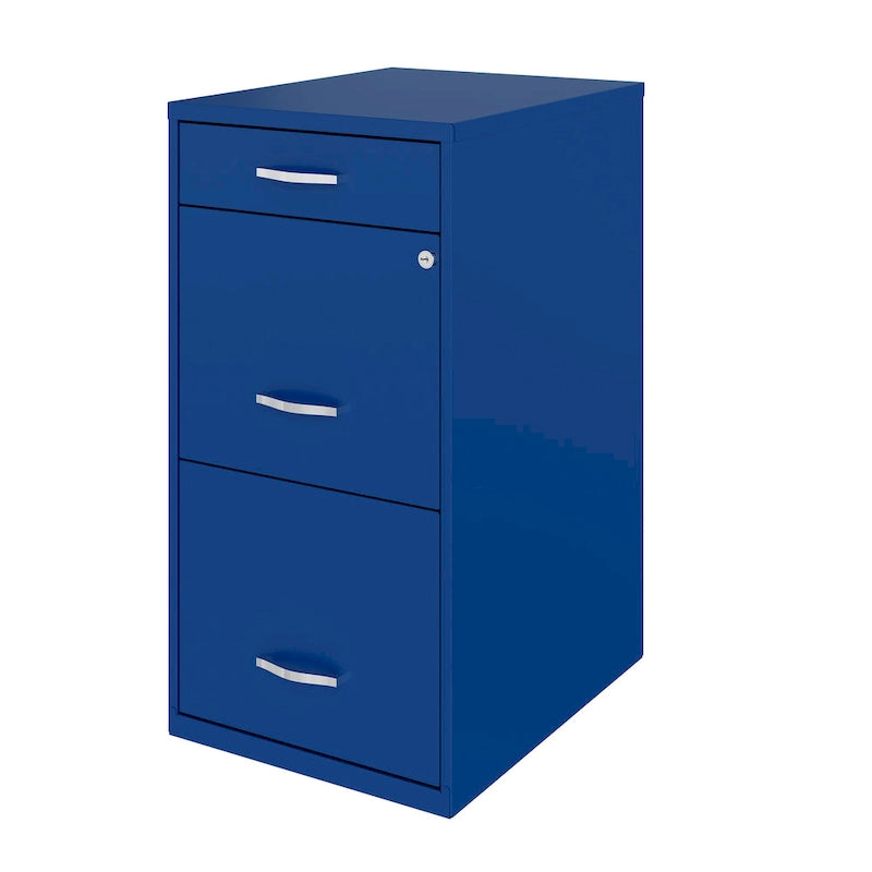 Meuble de classement métallique à 3 tiroirs, format lettre, serrure à came, bleu classique, profondeur 18 po, livré assemblé