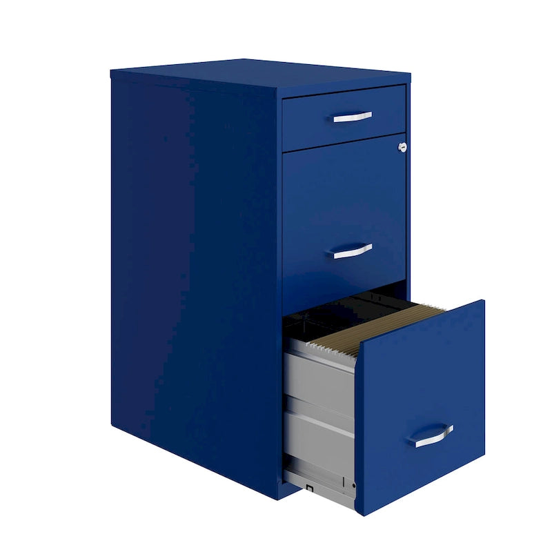Meuble de classement métallique à 3 tiroirs, format lettre, serrure à came, bleu classique, profondeur 18 po, livré assemblé
