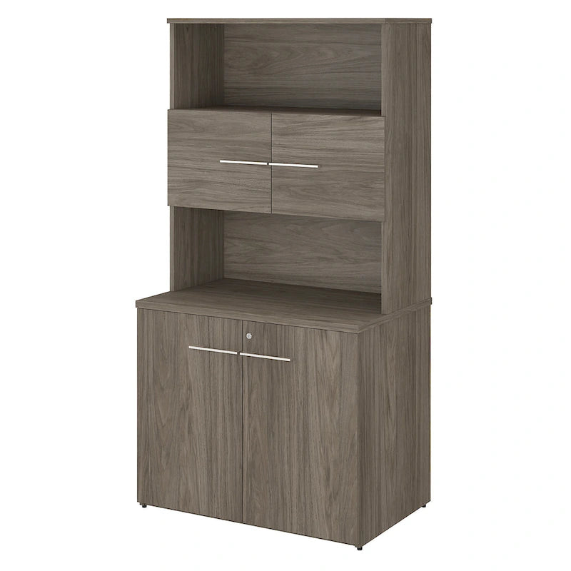 Armoire de rangement haute de bureau avec portes, 2 étagères ouvertes, verrouillable, certifiée ANSI/BIFMA, 36W