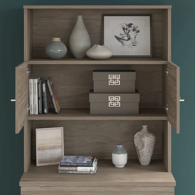 Armoire de rangement haute de bureau avec portes, 2 étagères ouvertes, verrouillable, certifiée ANSI/BIFMA, 36W