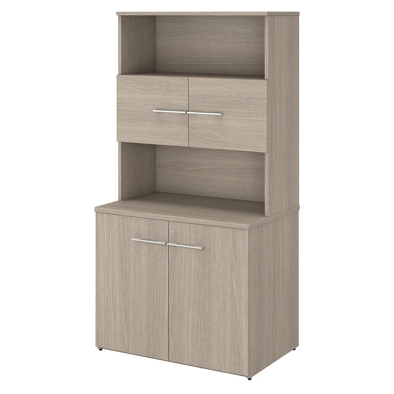 Armoire de rangement haute de bureau avec portes, 2 étagères ouvertes, verrouillable, certifiée ANSI/BIFMA, 36W