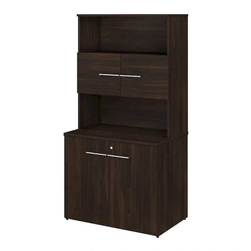 Armoire de rangement haute de bureau avec portes, 2 étagères ouvertes, verrouillable, certifiée ANSI/BIFMA, 36W