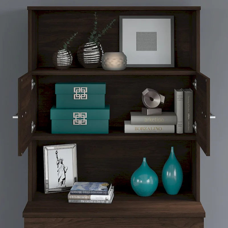 Armoire de rangement haute de bureau avec portes, 2 étagères ouvertes, verrouillable, certifiée ANSI/BIFMA, 36W