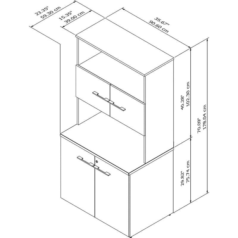 Armoire de rangement haute de bureau avec portes, 2 étagères ouvertes, verrouillable, certifiée ANSI/BIFMA, 36W
