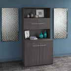 Armoire de rangement haute de bureau avec portes, 2 étagères ouvertes, verrouillable, certifiée ANSI/BIFMA, 36W
