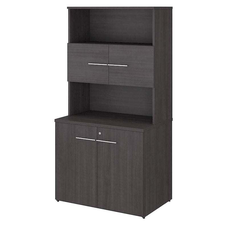 Armoire de rangement haute de bureau avec portes, 2 étagères ouvertes, verrouillable, certifiée ANSI/BIFMA, 36W