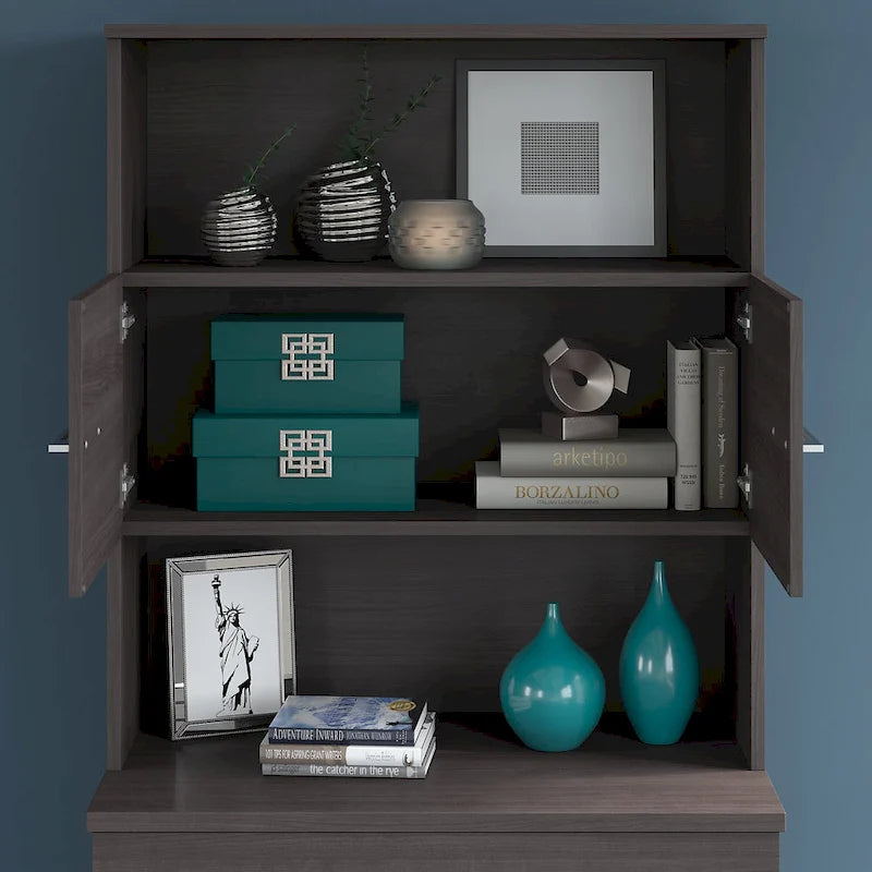 Armoire de rangement haute de bureau avec portes, 2 étagères ouvertes, verrouillable, certifiée ANSI/BIFMA, 36W