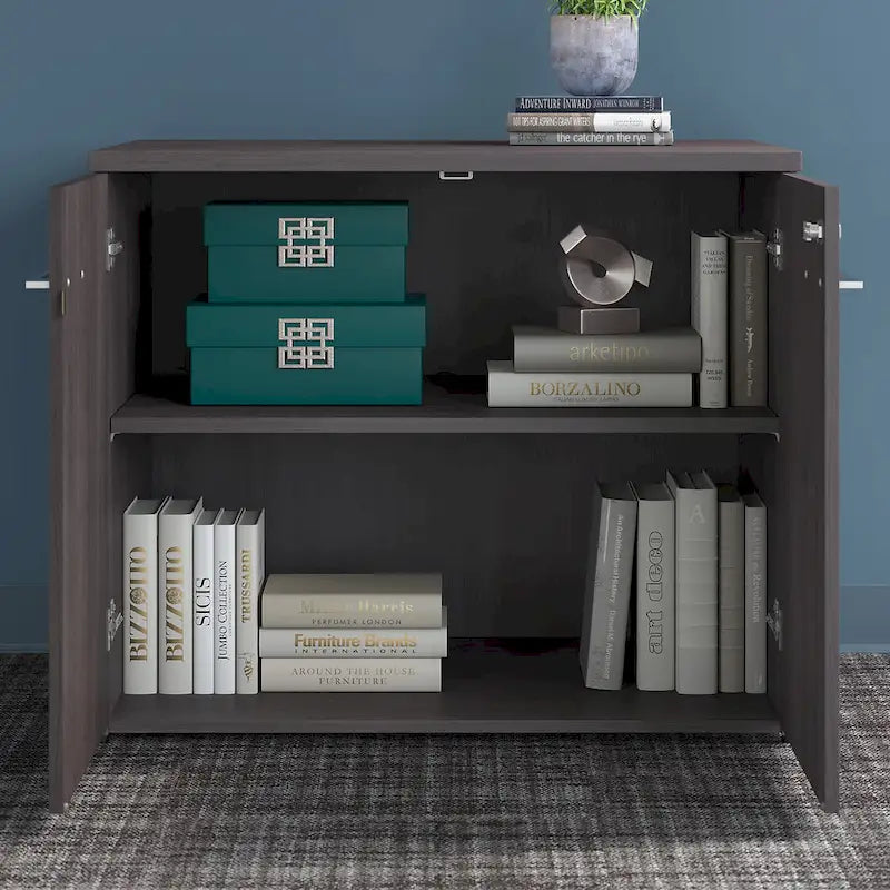 Armoire de rangement haute de bureau avec portes, 2 étagères ouvertes, verrouillable, certifiée ANSI/BIFMA, 36W