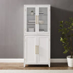 Pantry Storage Cabinet with Tempered Glass Door Hutch, White, Adjustable Shelves